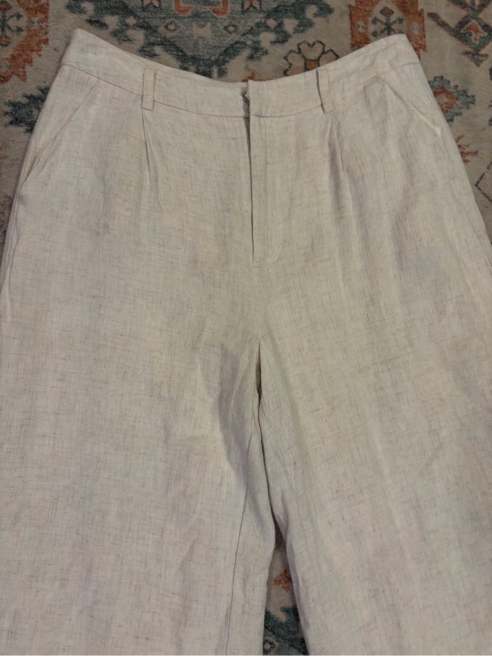 Altar'd State Wide Leg Pants High Rise Natural Linen Blend Flowy Casual Medium - Picture 4 of 7